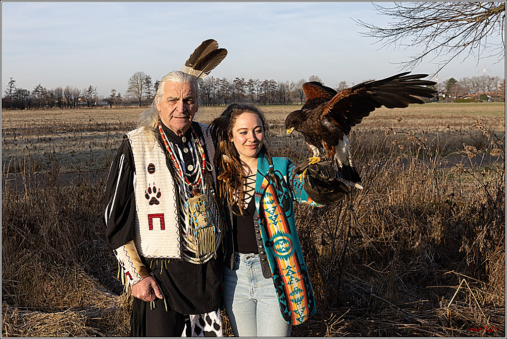 Cheyenne-Halbblut Hunting Wolf in der Falknerei Pierre Schmidt; Gymnich, 09.02.2023